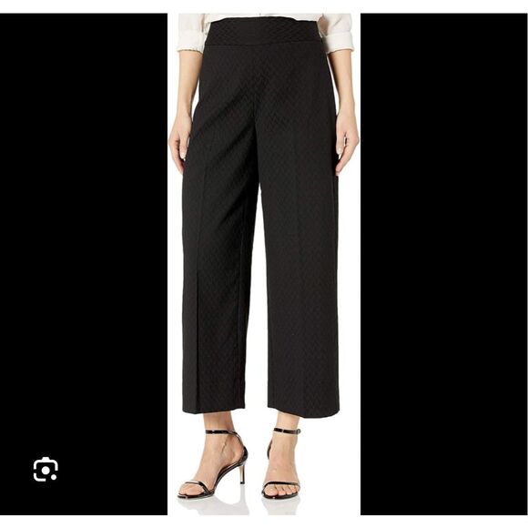 Rebecca Taylor Womens Wide Leg Pants Sz 10 Black Cropped Hi Waist Cotton Blend - Picture 1 of 10